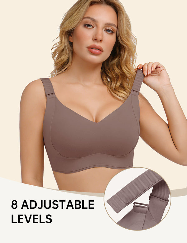 Seamless T-shirt bra in taupe, V-neck molded cups, adjustable straps