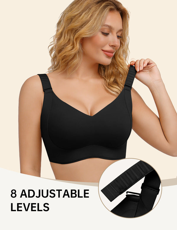 Black T-shirt bra with V neckline and adjustable shoulder straps