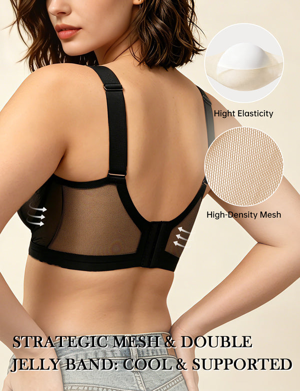 Black mesh jelly-bra with double jelly band and adjustable shoulder straps