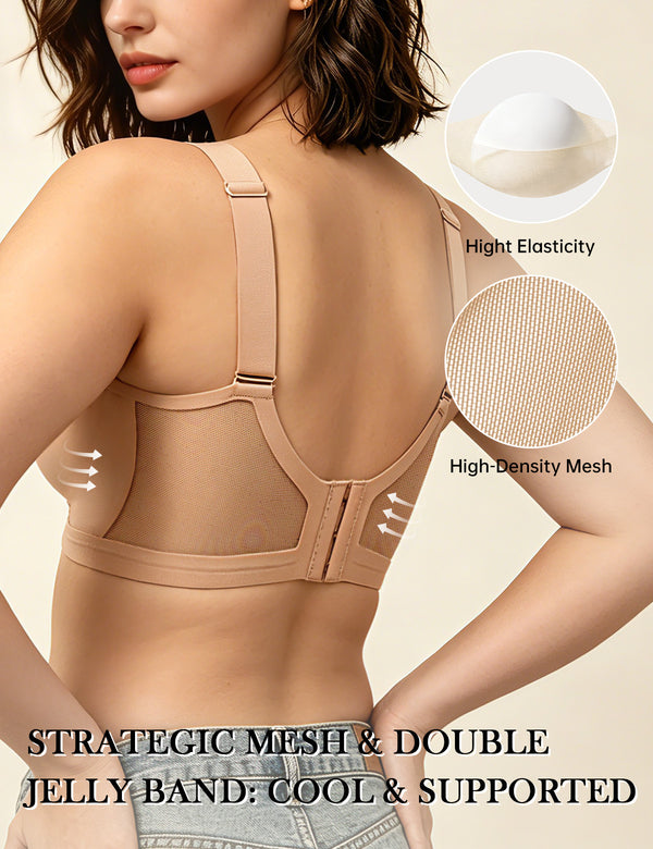 Nude mesh jelly bra with rhinestone V band and breathable high-density mesh
