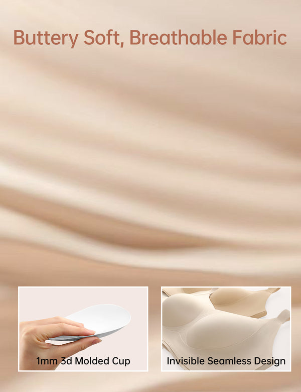 Beige molded cup bra fabric close-up with smooth seamless texture