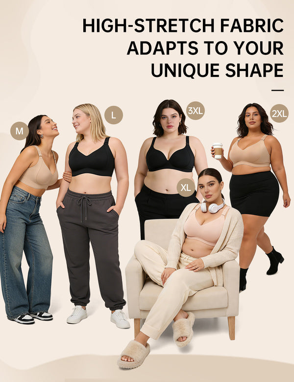 High-stretch T-shirt bra shown on models in multiple sizes and colors
