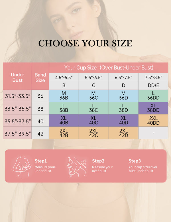 Mesh jelly bra size chart with cup sizes and bust-underbust measurements