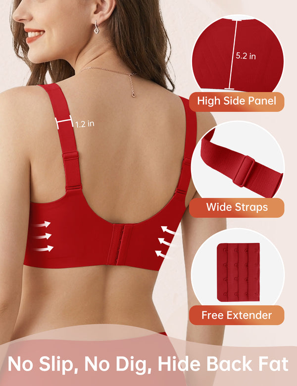 Red back-view lifting bra with wide double straps and adjustable back closure